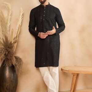 Amazon Brand - Tavasya Men's Floral Linen Traditonal Regular Kurta