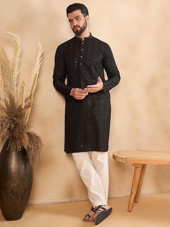 Amazon Brand - Tavasya Men's Floral Linen Traditonal Regular Kurta